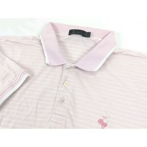G/Fore G4 Polo Mens Medium Pink Striped Short Sleeve Collared Golf Shirt Logo‎